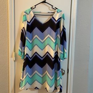 Charming Charlie Turquoise & Blue Chevron Dress | M EUC